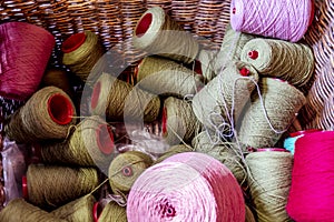 Traditional wool reels of the british waving and textile industry