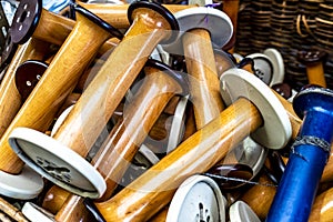 Traditional wool reels of the british waving and textile industry