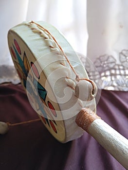 traditional & x22;gendang& x22; music, white color, on a brown table, Lombok, West Nusa Tenggara photo