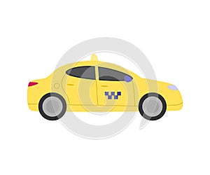 Traditional yellow taxi car side view, flat vector flat illustration isolated.