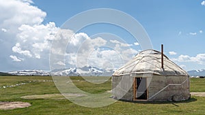 Traditional Yurt tent at the Song Kul lake plateau in Kyrgyzstan