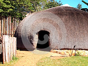 Traditional Zulu straw huts rondavels. South Africa.