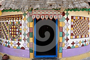 Traditionally decorated hut in India