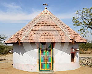 Traditionally decorated hut in India