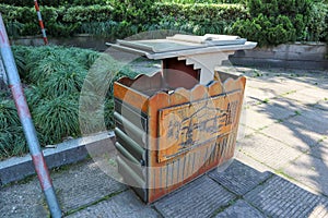 Traditionally designed garbage can in Hangzhou city