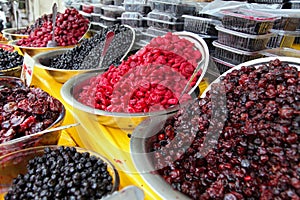 Traditionally Dried and Processed Sour Plums Cherries and Forest Fruits