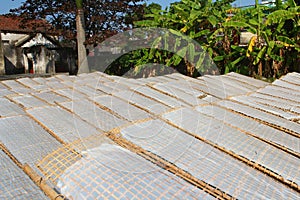 Traditionally made rice paper drying in sun, Vietnam