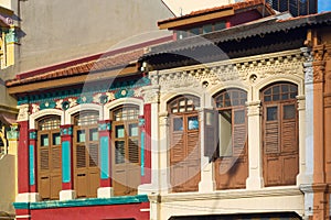 Traditionally painted facades of houses in Singapore