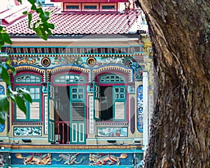 Traditionally painted facades of houses in Singapore