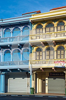 Traditionally painted facades of houses in Singapore