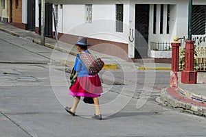 Traditionaly dressed latin american women in the city