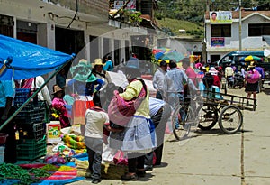 Traditionaly dressed latin american women in the market