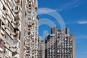 Traditionnal communist housing in the suburb of Belgrade, in New Belgrade. These high rises are symbols of brutalist architecture