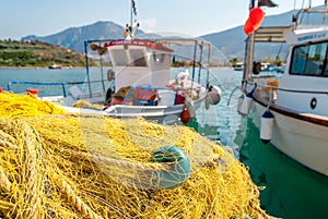 Traditionnal fishing net close-up in Palaia Epidaurus, Greece