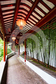 Traditonal Chinese lanterns in a typical Chinese garden