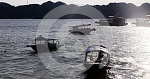 traditonal vietnamese boats and floating village near Cat Ba isl