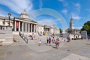 Trafalgar Square and the National Gallery on a summer day in London