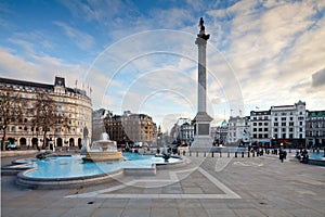 Trafalgar Square and Nelson's Column in the evening