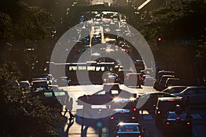 Traffic on 42nd Street through Midtown Manhattan at rush hour