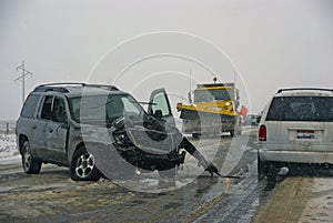 Traffic accident, on icy road