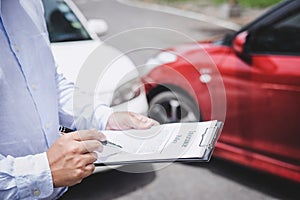 Traffic Accident and insurance concept, Insurance agent working