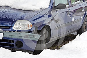 Traffic accident involving the car in winter