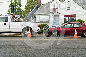 Traffic accident between passenger car and a pickup truck