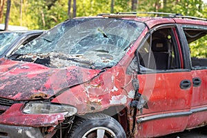 Traffic accident on the street, damaged car after a collision in the city. Accident due to speeding and alcohol intoxication.