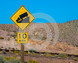 Traffic alerts downhill slope, mojave desert USA