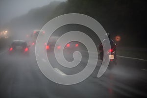 Traffic on the autobahn with heavy rain