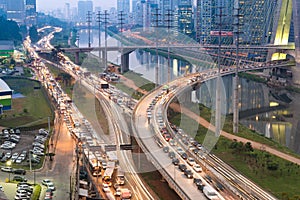 Traffic on Avenue Marginal Pinheiros in Sao Paulo