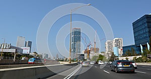 Traffic on Ayalon Highway in Tel Aviv, Israel