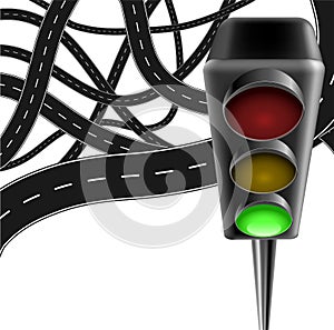 Traffic background with traffic lamp and roads