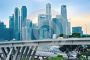 Traffic on bridge of Singapore downtown