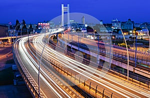 Traffic in Bucharest, view from above. Basarab Bridge landmark