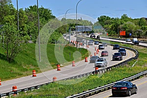 Traffic on a busy highway indicating road construction