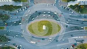 Traffic On Busy Roundabout In Rome, Italy At Daytime - aerial top-down, static shot