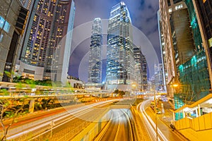 Traffic  at central business district of Hong Kong with the IFC tower