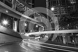 traffic in central district of Hong Kong city at night