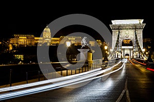Traffic on the Chain Bridge in Budapest