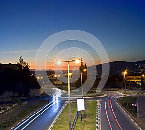 Traffic circle by night
