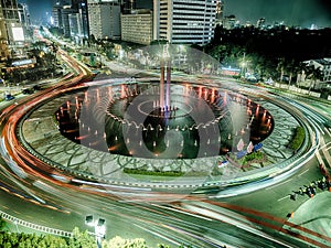 Traffic Circle At Night In Jakarta