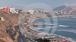 Traffic on Circuito de Playas road in Miraflores district of Lima aerial timelapse photo