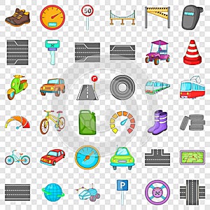 Traffic in city icons set, cartoon style