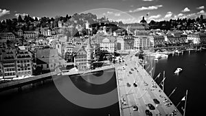 Traffic in the city of Lucerne in Switzerland in black and white