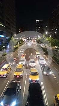 Traffic in city at night