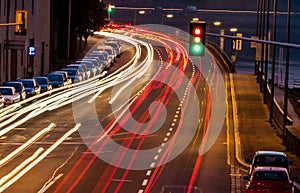 Traffic in city at night