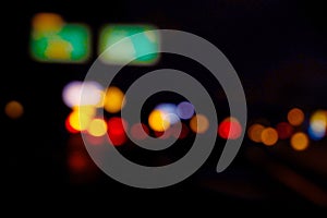 traffic in the city night Circular colorful bokeh light, abstract blur defocused background.