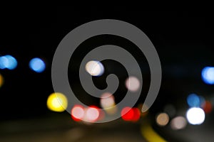 traffic in the city night Circular colorful bokeh light, abstract blur defocused background.