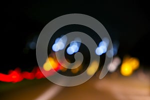 traffic in the city night Circular colorful bokeh light, abstract blur defocused background.